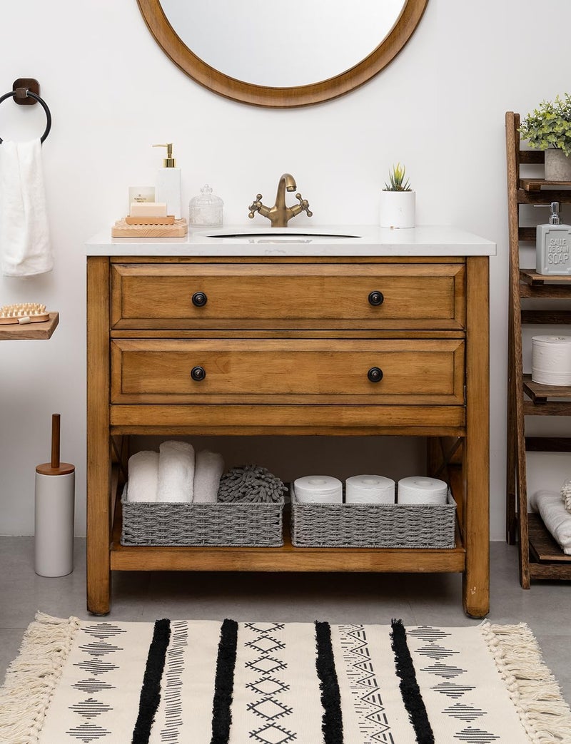 StorageWorks Toilet Tank Basket for Bathroom, Round Paper Rope Wicker Storage Basket Back of Toilet Tank Top, 14 ¼"L x 6 ¾"W x 3 ¾"H, 1 Pack - Image 5